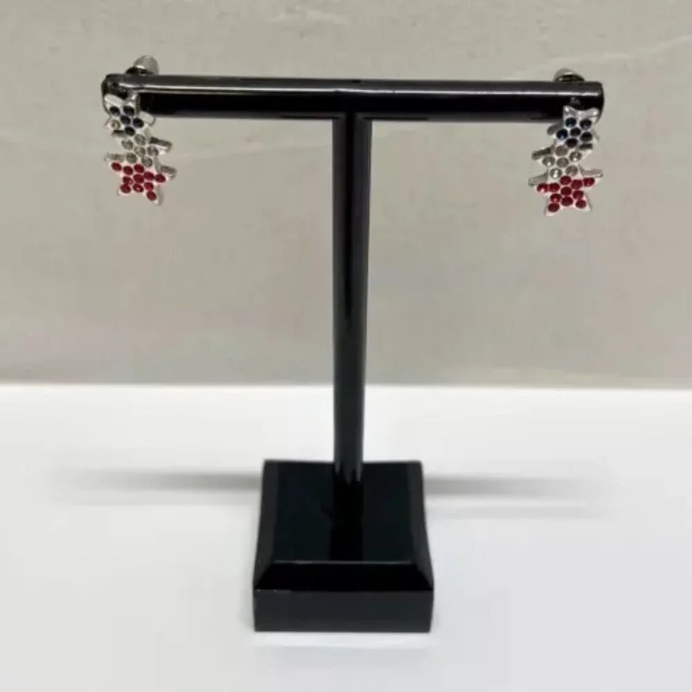 Patriotic Earrings Red White Blue Bold Rhinestone July 4th Star Earring Pair New